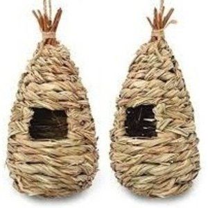 Humming Bird Houses for Outdoor Hanging Set of 2 Natural Grass Hand Woven Home
